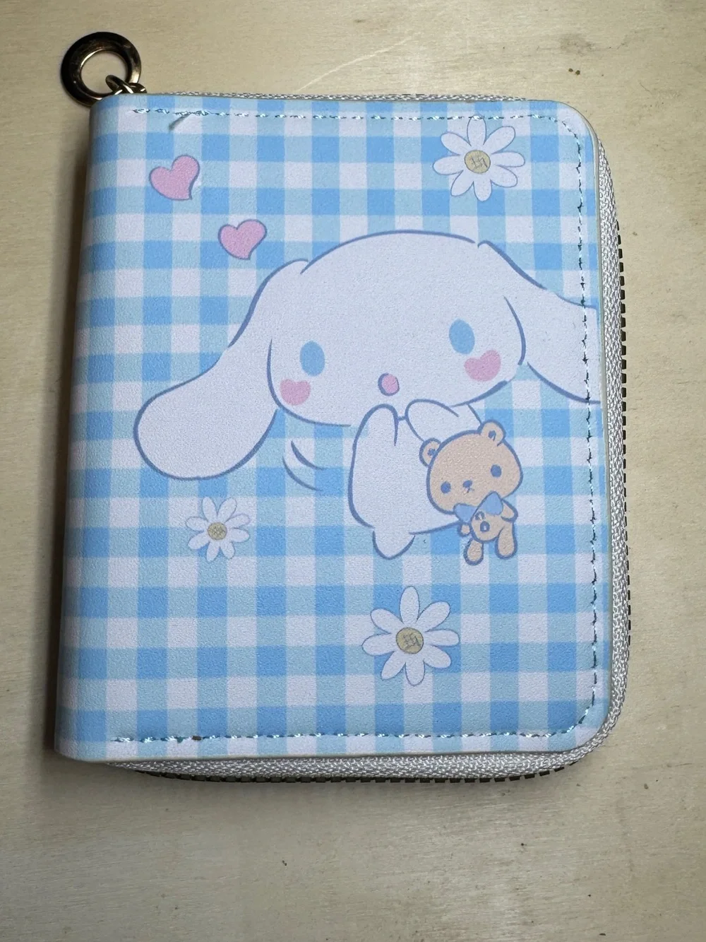 Cinnamoroll Blue Gingham Zip Wallet with Teddy NWT